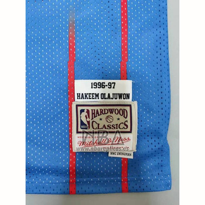 Camiseta Houston Rockets Hakeem Olajuwon NO 34 Mitchell & Ness 1996-97 Azul